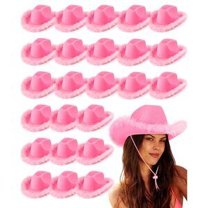 3558 24 Pack Pink Cowgirl Hat Bulk Cowboy Hats With Feather Boa For Women Girl